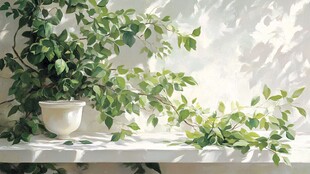 窗边绿植生机盎然