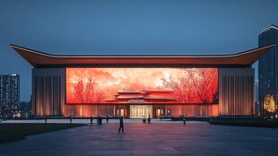 夜幕下的中式风格现代建筑