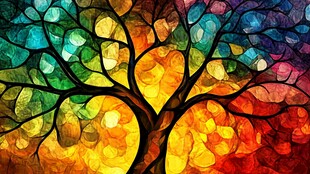 梦幻彩色树艺术画作