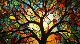 彩色玻璃树艺术图案