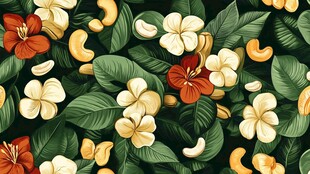 腰果花卉绿叶无缝图案