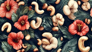 腰果与木槿花的精美图案