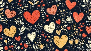 手绘爱心花卉图案背景