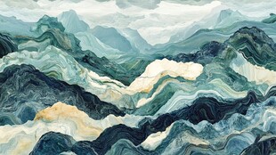 水墨风格山峦云海景观图