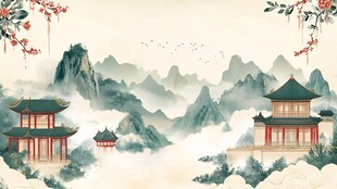 中式山水古韵建筑风景图
