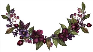 紫色花卉枝叶装饰花环