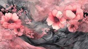 梦幻粉色花卉水墨风背景