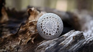 银质雕花圆珠置于木上