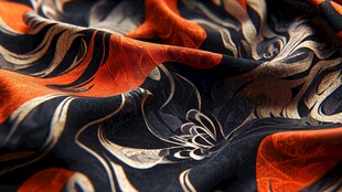 绚丽花纹丝绸面料特写
