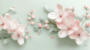 浅绿背景上的柔美粉色花卉