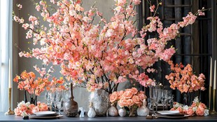 浪漫粉色花卉餐桌布置