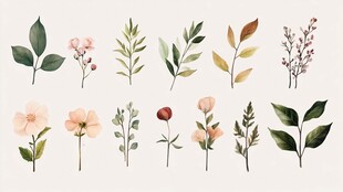 水彩花卉植物元素集合