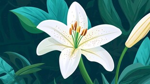 清新白色百合花插画