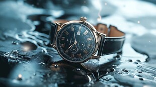 奢华腕表置于水滴背景中