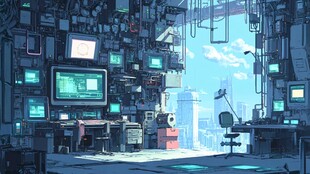 未来科技风的电脑工作空间