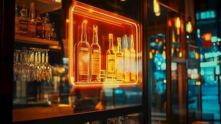 霓虹闪烁的酒吧橱窗