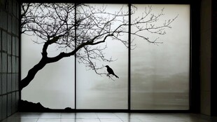 窗畔枯树栖鸟中式图景