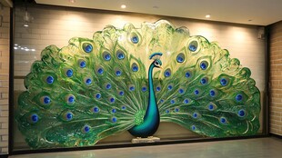 玻璃孔雀艺术装饰墙