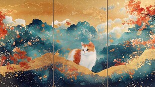 秋日山林中的可爱猫咪