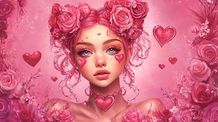 玫瑰甜心女孩梦幻插画