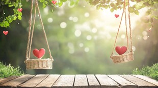 浪漫爱心秋千梦幻自然场景