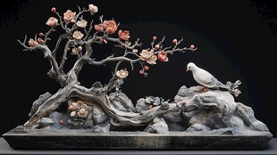 花鸟石雕摆件 精致艺术美