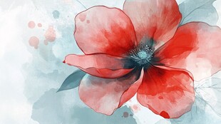 水彩绘就的艳丽红色花朵