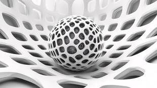 白色多孔球体与网状结构