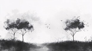 水墨风树林景致