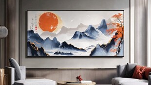 中式客厅山水挂画展示