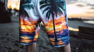 海边夕阳下的印花短裤