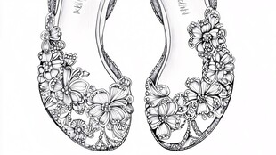 精致花卉装饰新娘高跟鞋