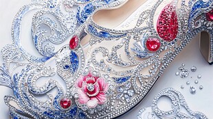 华丽刺绣水晶高跟鞋