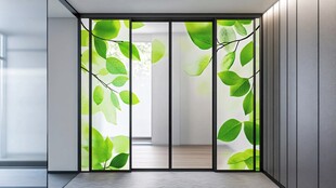绿叶装饰的现代玻璃隔断