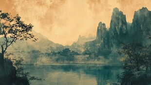 水墨山水间的静谧湖景