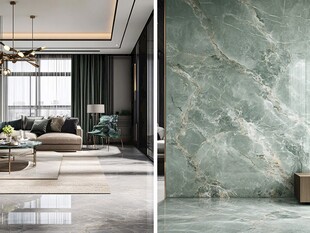 现代客厅与玉石纹理墙面