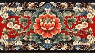 中式牡丹花卉精美传统纹饰