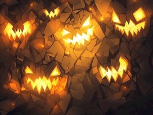 恐怖南瓜灯照亮破碎石壁