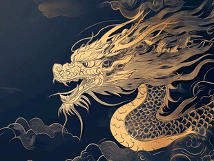 金色祥龙傲游云海之间