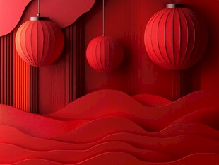 红色立体风中式灯笼场景