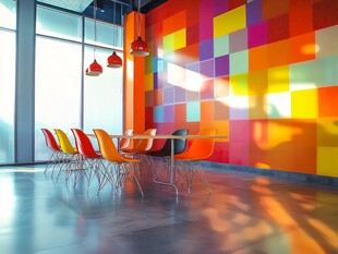 多彩墙面的现代会议室