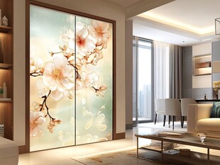 中式花卉图案衣柜移门