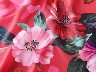 艳丽花卉图案红色织物