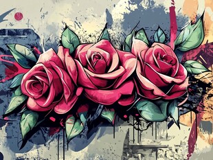 复古风三朵艳丽玫瑰花