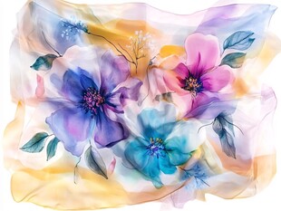 水彩花卉丝巾图案设计