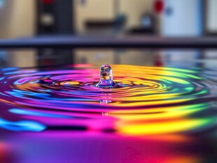 水滴激起五彩涟漪瞬间
