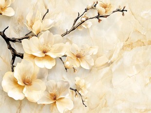 米黄色花卉树枝唯美画面