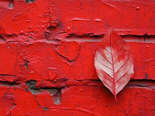 红墙枯叶 独特的视觉碰撞