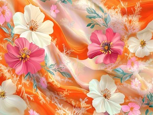 橘色花卉丝绸图案