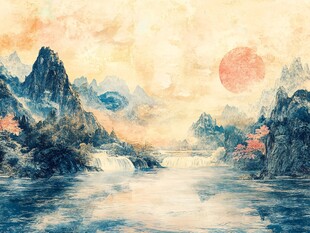 山水落日绘就诗意画卷